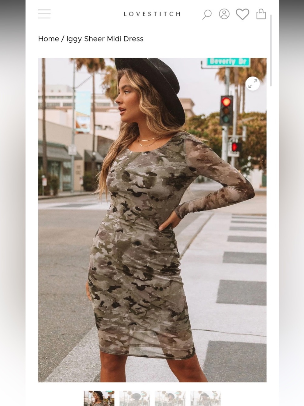 lovestitch Camo Sheer Long-Sleeve Midi Dress - Olive/Gray